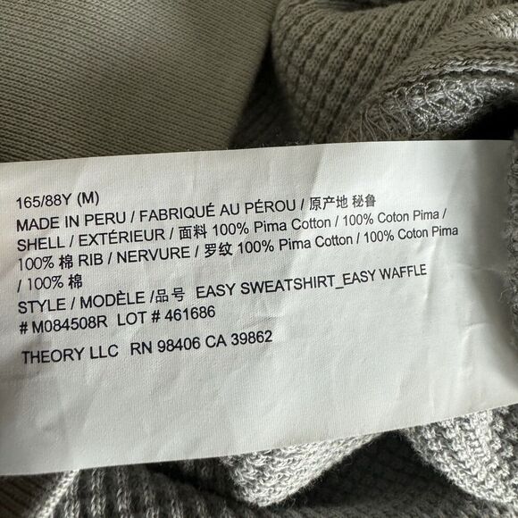 Theory Womens Easy Sweatshirt Easy Waffle Knit Top Size M Pima Cotton Ash Gray - Picture 11 of 14